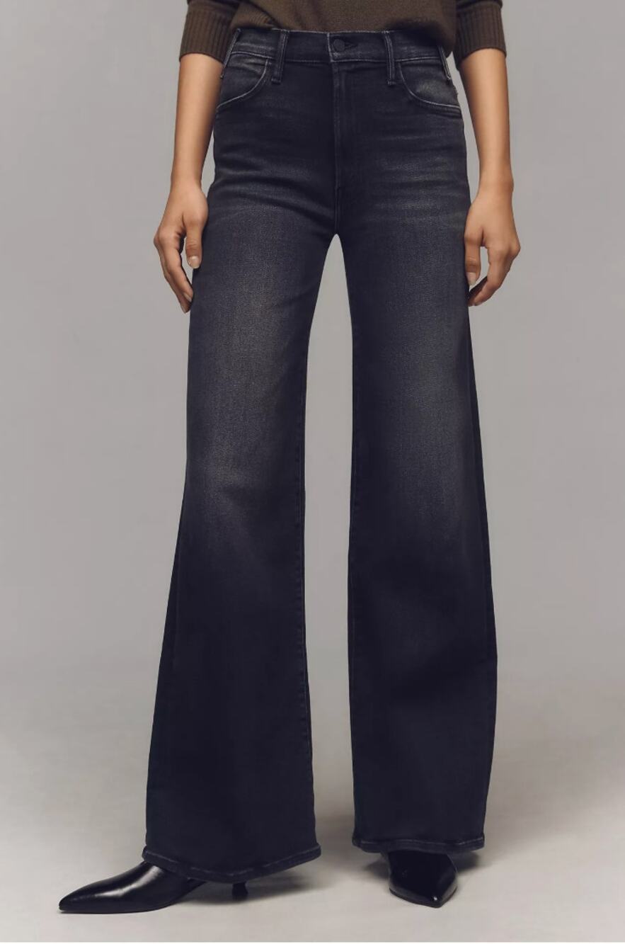 Mother The Hustler Roller Sneak Jeans Not Today Satan Wide Leg Black 27
